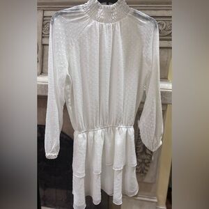 Yumi Kim White Ruffled Long Sleeve Dot Design Dress Size XS